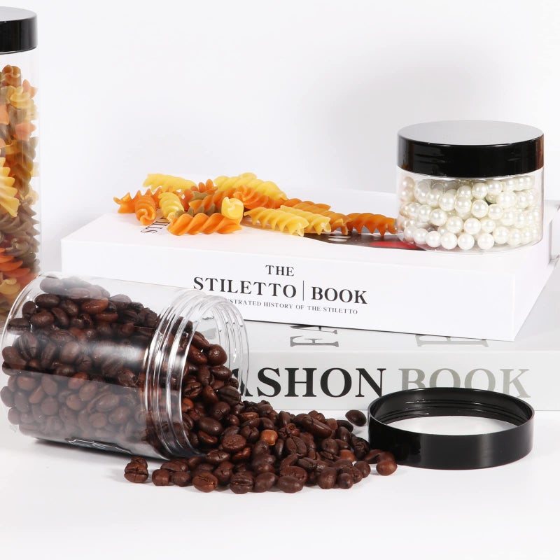 STARSIDE 40 Pack 180ml 6 oz Empty Clear Plastic Jars with Black Lids, Refillable Round Containers for Slime,Beauty Products, powder, Cream, Scrubs, Cookie,Dried Fruit. Include 1 Pen and 80 Labels. - Image 3